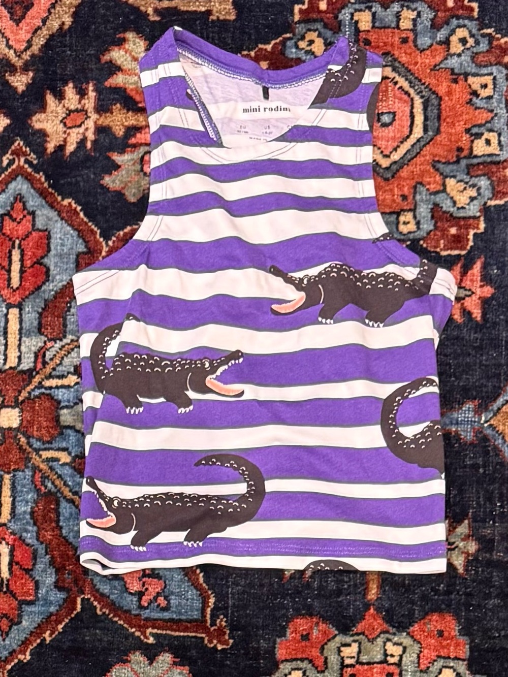 Mini Rodini Purple & White Striped Crocodile Tank Size 92/98 1.5-3 years